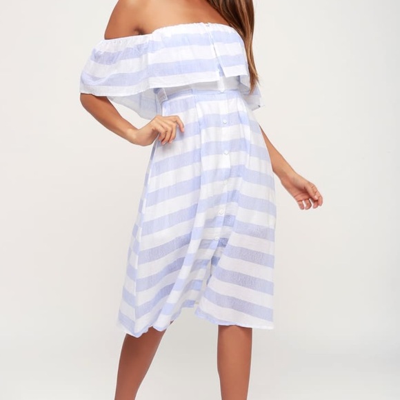 Transatlantic Voyage Blue and Ivory Striped Midi Dress - Picture 2 of 7